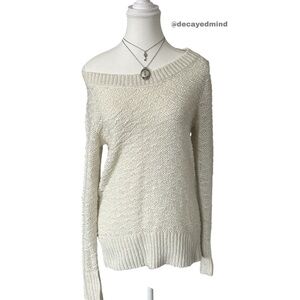 Y2K “Kismet” White & Gold Shiny Knitted Long Sleeve Oversized Sweater